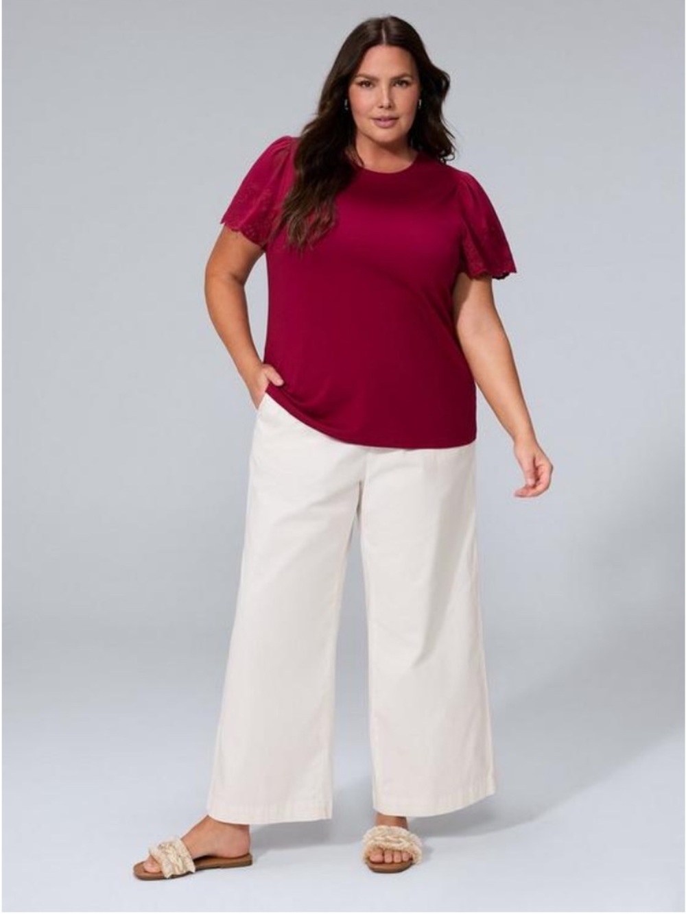 Torrid Belle Isle Eyelet Sleeve Top Size 00 (10) Beet Red 100% Cotton NWT - Picture 3 of 6